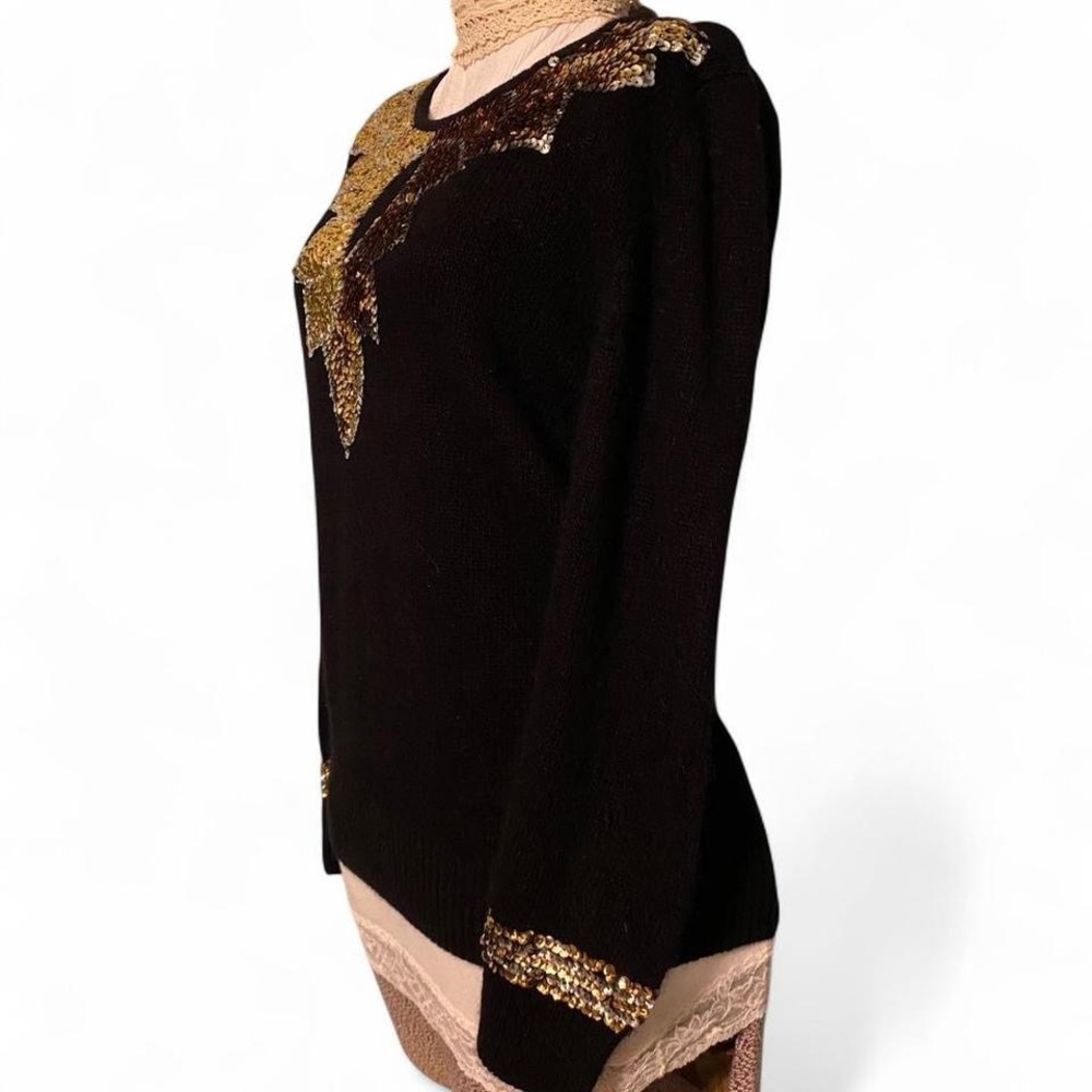 Vintage Le Chois Black Sweater with Gold Sequin Design - Picture 2 of 5